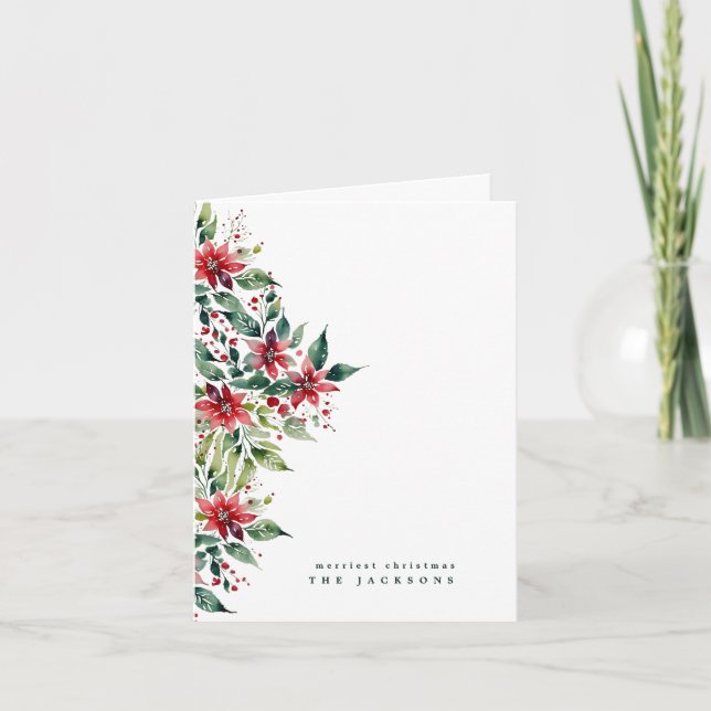 Watercolor Christmas Poinsettia | Photo | Custom Holiday Card (Front)