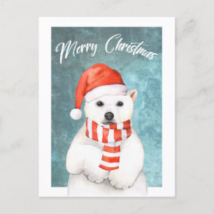 Watercolor Christmas Polar Bear Postcard