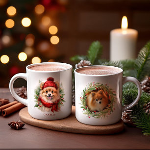 Watercolor Christmas Pomeranian Dog Photo Coffee Mug