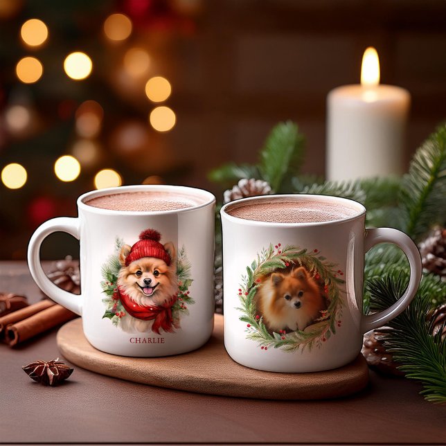 Watercolor Christmas Pomeranian Dog Photo Coffee Mug (Creator Uploaded)