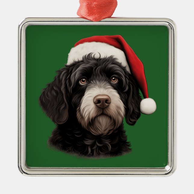 Watercolor Christmas  Portuguese Water Dog  Metal Ornament (Front)