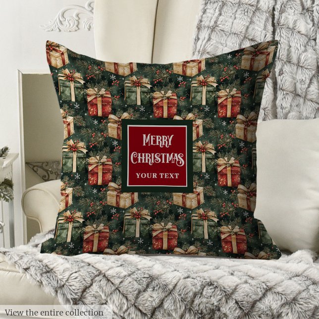 Watercolor Christmas presents pattern throw pillow (Watercolor Christmas presents pattern throw pillow)