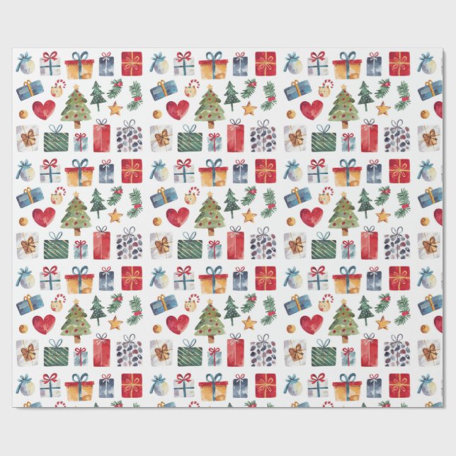 Watercolor Christmas Presents Wrapping Paper (Flat)
