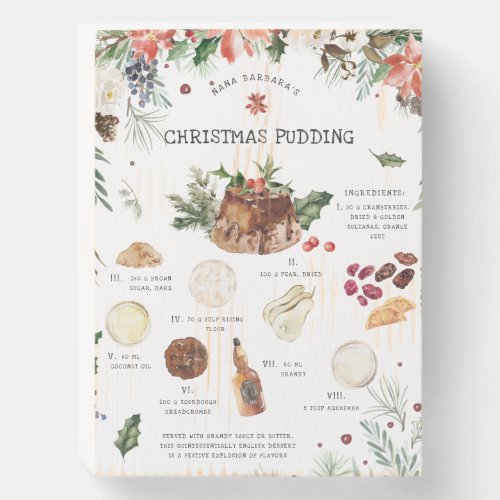 Watercolor Christmas Pudding Recipe  Holiday Wooden Box Sign