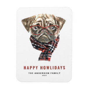 Watercolor Christmas Pug Happy Howlidays Magnet