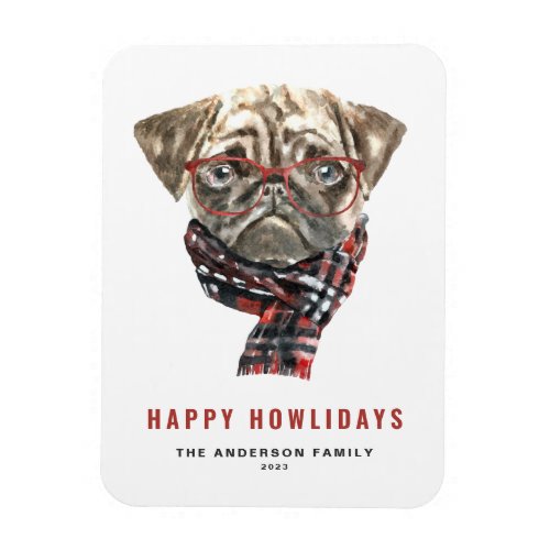 Watercolor Christmas Pug Happy Howlidays Magnet