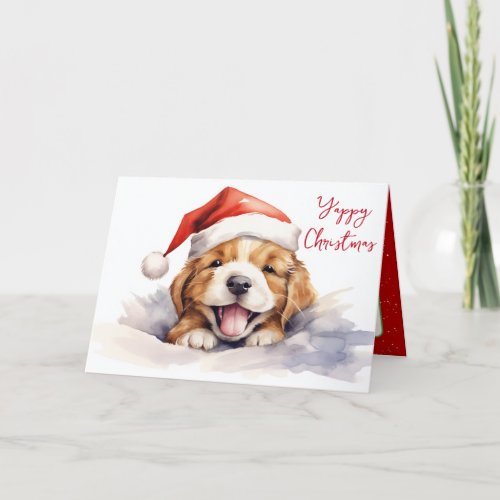Watercolor Christmas Puppy With Hat Card