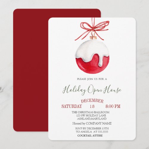 Watercolor Christmas Red Ball Company Christmas Invitation