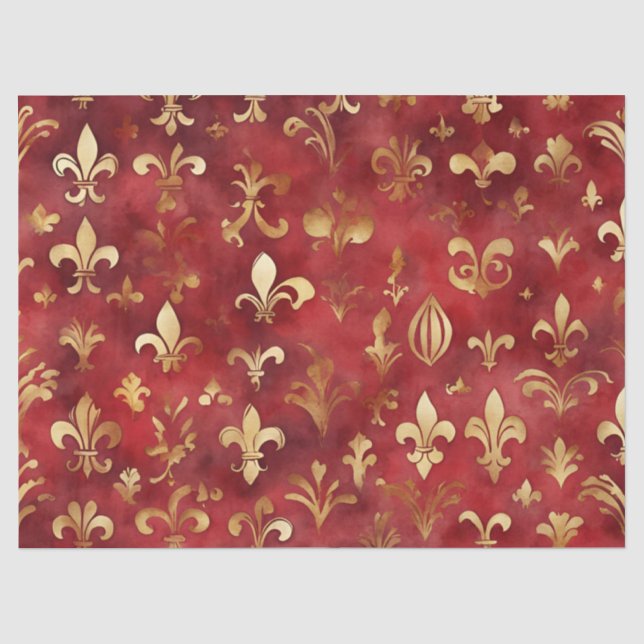 Watercolor Christmas Red Gold Floral  Tissue Paper (Front)