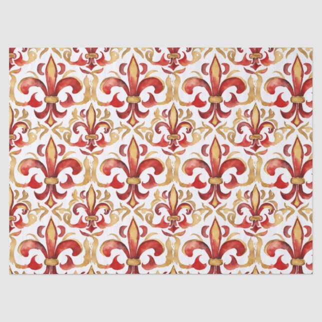 Watercolor Christmas Red Gold Floral  Tissue Paper (Front)