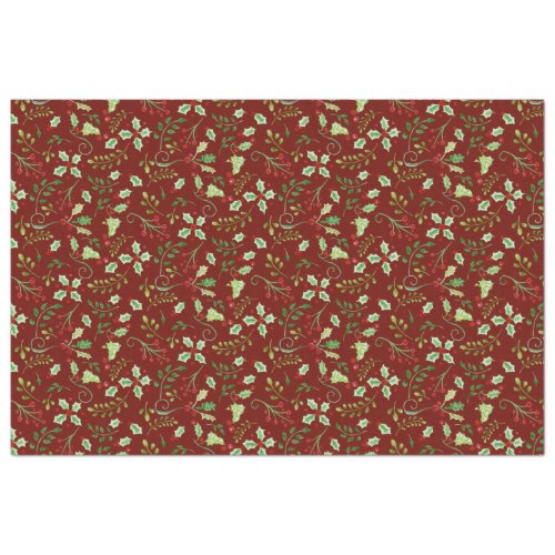 Watercolor Christmas Red Green Holly Berry Leaves  Tissue Paper