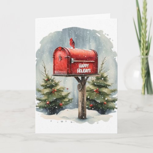 Watercolor Christmas Red Mailbox Card