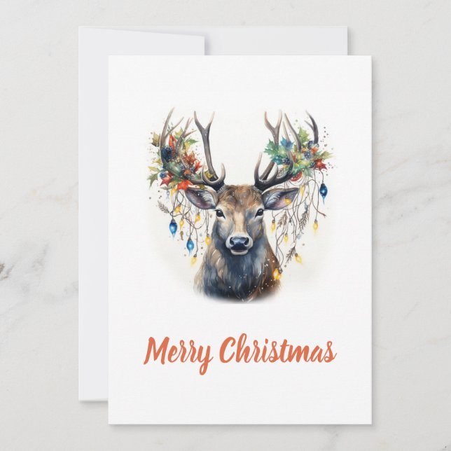 Watercolor Christmas Reindeer Holiday Card (Front)