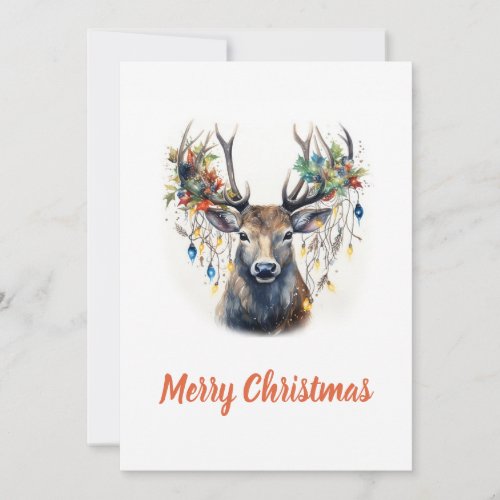 Watercolor Christmas Reindeer Holiday Card