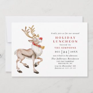 Watercolor Christmas Reindeer HOLIDAY LUNCHEON Invitation