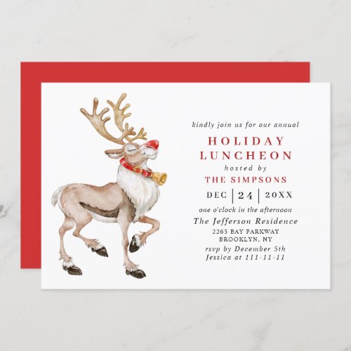 Watercolor Christmas Reindeer HOLIDAY LUNCHEON Invitation