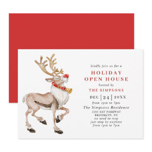 Watercolor Christmas Reindeer HOLIDAY OPEN HOUSE Invitation