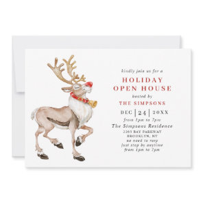 Watercolor Christmas Reindeer HOLIDAY OPEN HOUSE Invitation