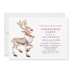 Watercolor Christmas Reindeer Holiday Party Invitation