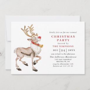 Watercolor Christmas Reindeer Holiday Party Invitation