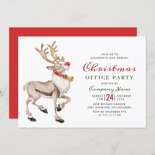 Watercolor Christmas Reindeer Holiday Party Invitation