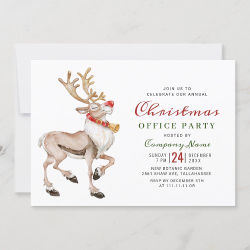 Watercolor Christmas Reindeer Holiday Party Invitation