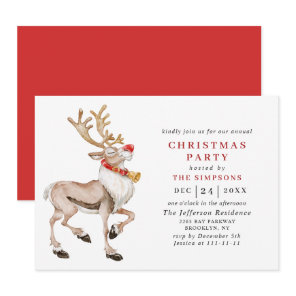 Watercolor Christmas Reindeer Holiday Party Invitation