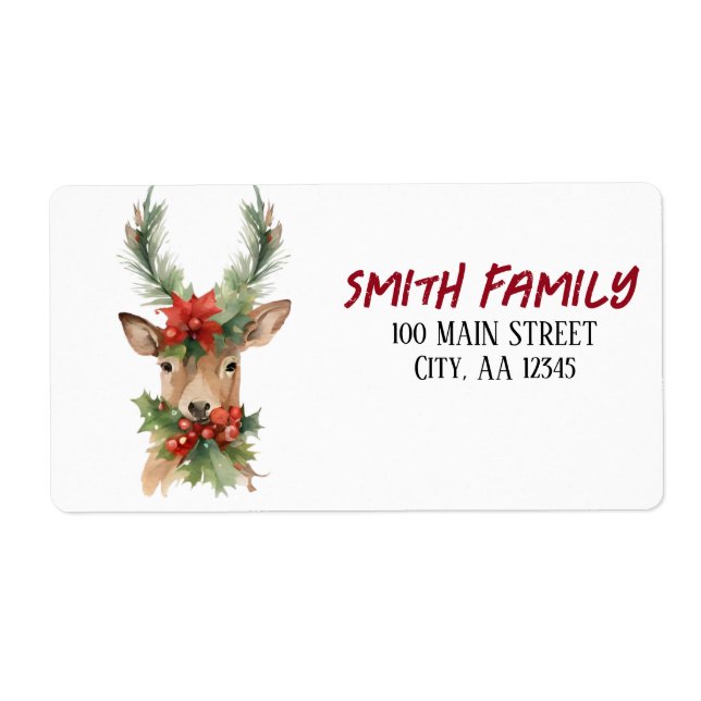 Watercolor Christmas Reindeer  Label (Front)