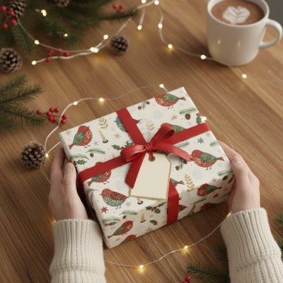 Watercolor Christmas Robin Wrapping Paper