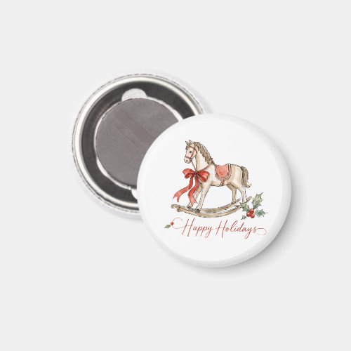 Watercolor Christmas Rocking Horse Magnet