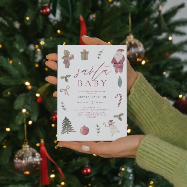 Watercolor Christmas Santa Baby Shower  Invitation (Creator Uploaded)