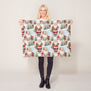 Watercolor Christmas Santa Claus 3 - Fleece Blanket