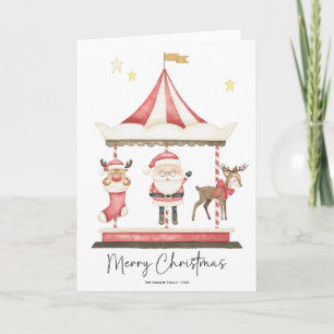Watercolor Christmas Santa Claus Carousel Card