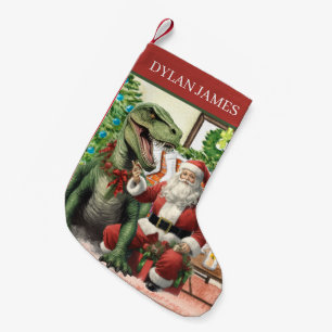 watercolor Christmas Santa dinosaur add name Small Christmas Stocking