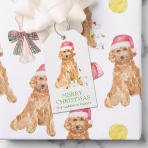 Watercolor Christmas Santa Dog Gift Tags