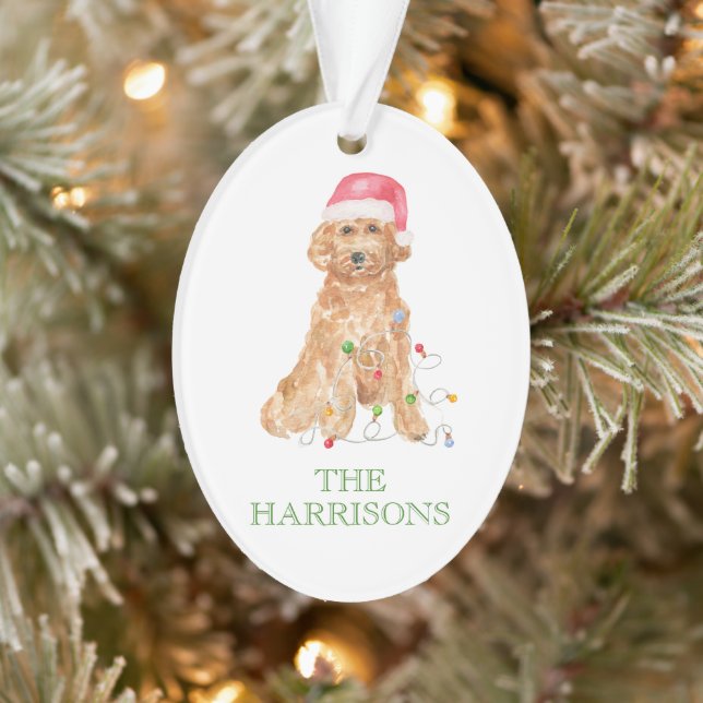 Watercolor Christmas Santa Dog Ornament (Tree)