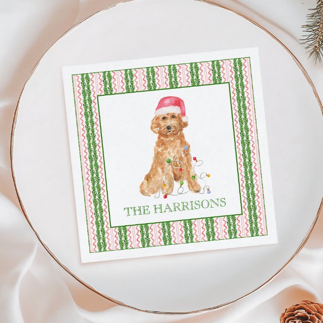 Watercolor Christmas Santa Dog Personalized Napkins (Creator Uploaded)