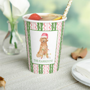 Watercolor Christmas Santa Dog Personalized Paper Cups