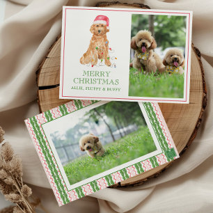 Watercolor Christmas Santa Dog Photo Holiday Card