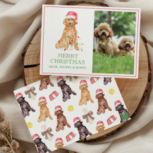 Watercolor Christmas Santa Dog Photo Holiday Card