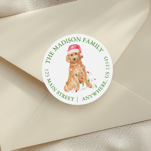 Watercolor Christmas Santa Dog Return Address Classic Round Sticker