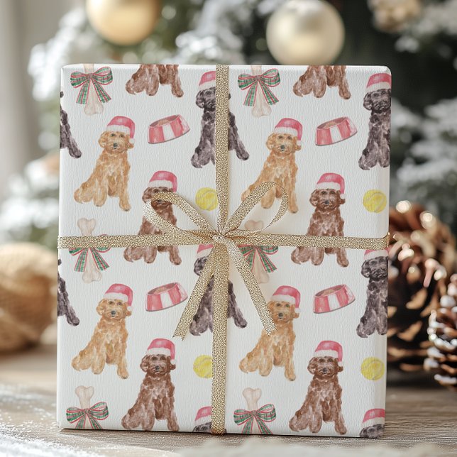 Watercolor Christmas Santa Dogs Wrapping Paper Sheets (Creator Uploaded)