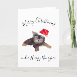Watercolor Christmas Santa Merry Dog Dad Family Holiday Card