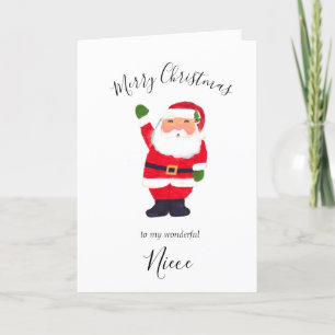 Watercolor Christmas Santa Merry Niece Holiday Card