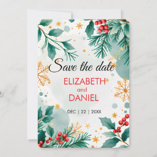 Watercolor Christmas “Save the Date” Card – Holly 
