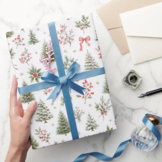 Watercolor Christmas Seamless Patterns Wrapping Paper