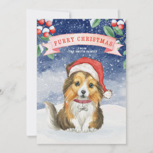Watercolor Christmas Sheltie  Furry Christmas Card