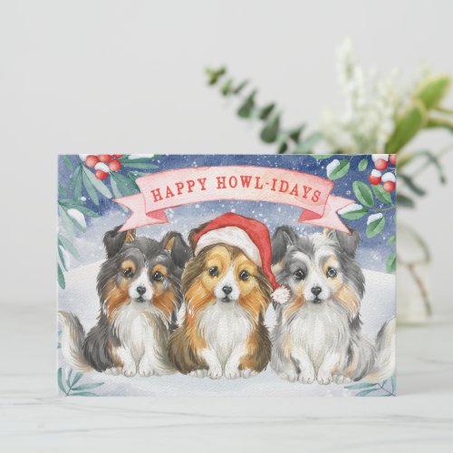 Watercolor Christmas Sheltie  Happy Howlidays Card