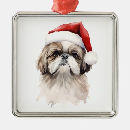 Watercolor Christmas Shih Tzu Ornament