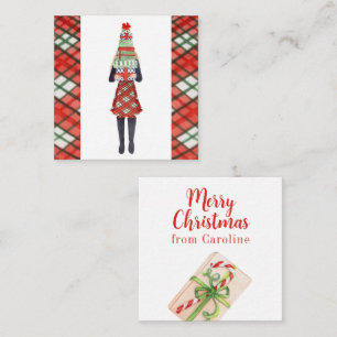 Watercolor Christmas Shopping Fashion Girl Gift Note Card